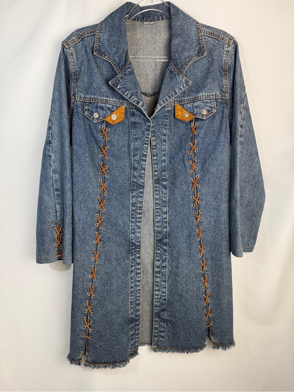 Ethyl Vintage Western Lace-Up Denim Duster Jacket Y2K 90s Rodeo Cowgirl